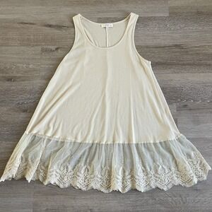 Umgee + Women's Layering Tunic XL Med Lace Hem Tank Top Extender Ivory